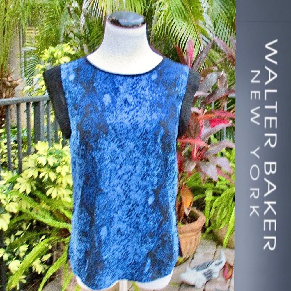Walter Baker Cobalt Snakeskin Semi-Sheer Blouse